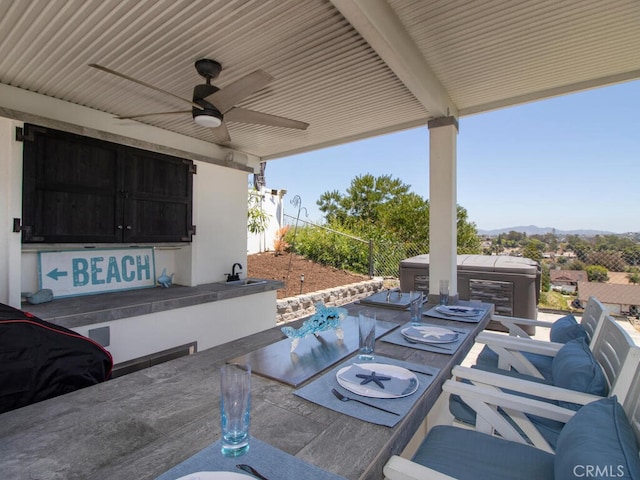 1914 Radford St, Oceanside, CA 92056 - view of patio featuring a sink, ceiling fan, and a mountain view
