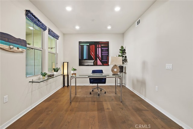 223 Carlow, Irvine, CA 92618 - office with wood finished floors, baseboards, and recessed lighting