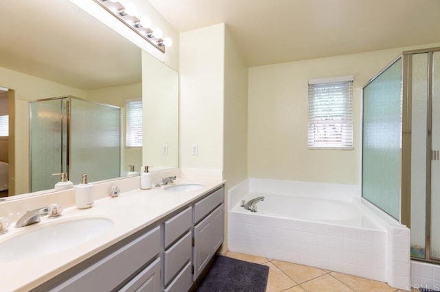 1306 Mill Valley Rd, Chula Vista, CA 91913 - full bathroom with plenty of natural light, a bath, double vanity, and tile patterned flooring