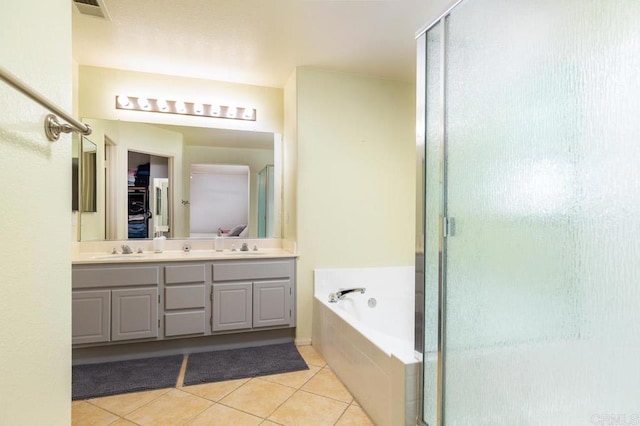 1306 Mill Valley Rd, Chula Vista, CA 91913 - bathroom featuring a shower stall, double vanity, and tile patterned floors