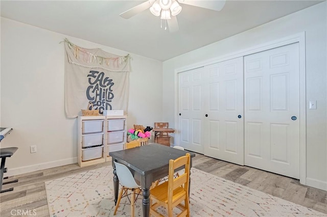 1266 Panorama Point Ct, Merced, CA 95340 - rec room featuring a ceiling fan, light wood-style flooring, and baseboards