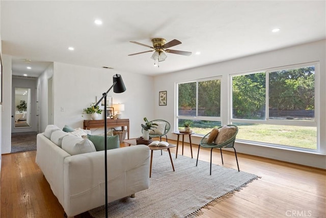 1000 W 11th Ave, Chico, CA 95926 - living room featuring healthy amount of natural light, ceiling fan, wood finished floors, and recessed lighting
