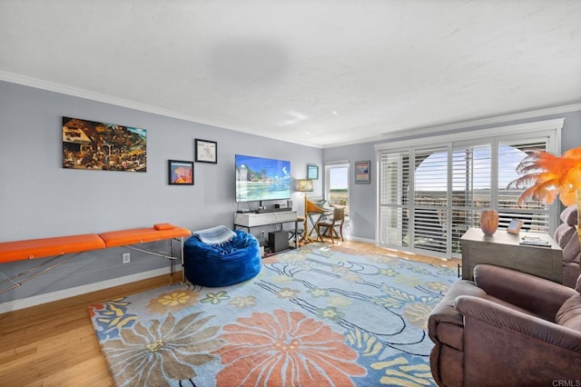 3612 Vista Bella Unit 5, Oceanside, CA 92057 - living area with baseboards, wood finished floors, and crown molding