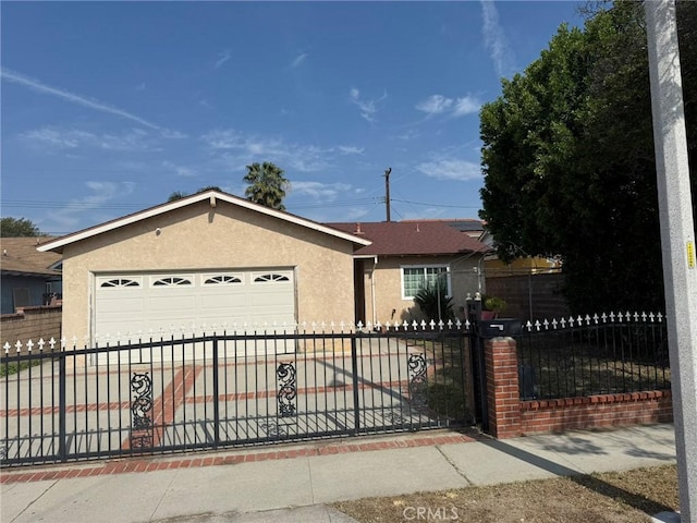 3401 Millbury Ave, Baldwin Park, CA 91706 - ranch-style home featuring stucco siding, a fenced front yard, an attached garage, and driveway