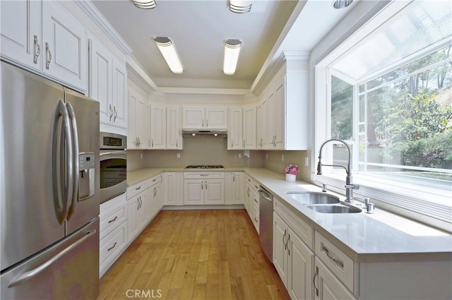 2767 Saleroso Dr, Rowland Heights, CA 91748 - kitchen featuring stainless steel appliances, a sink, light countertops, and white cabinets