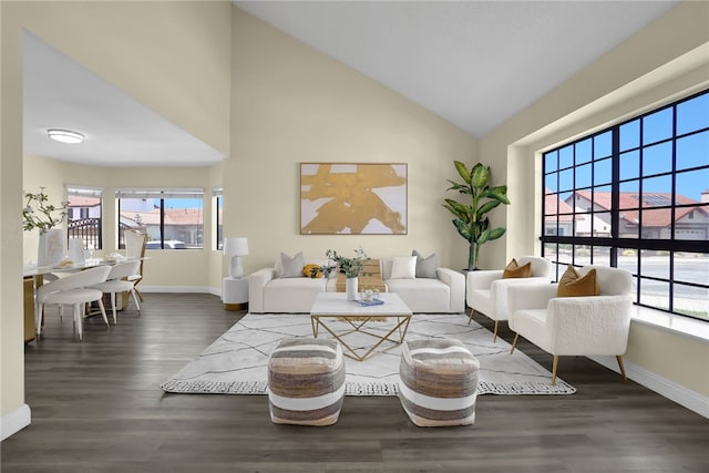 1903 Tomas Ct, Rowland Heights, CA 91748 - living area featuring baseboards, wood finished floors, plenty of natural light, and high vaulted ceiling