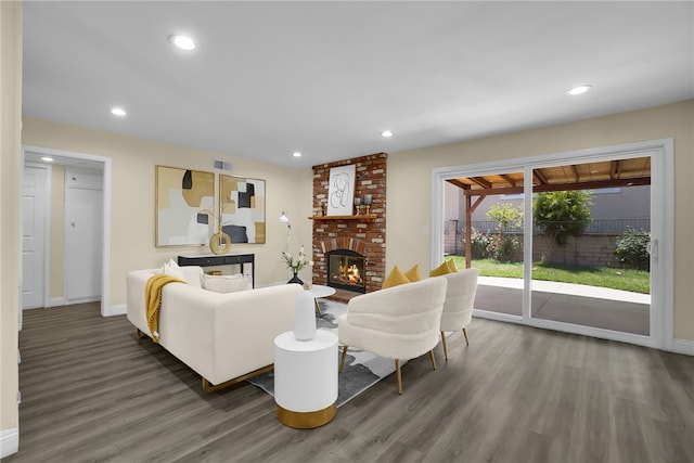 1903 Tomas Ct, Rowland Heights, CA 91748 - living area with baseboards, wood finished floors, a brick fireplace, and recessed lighting