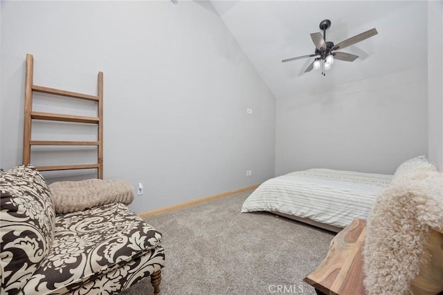 10820 Bonita Way, Wofford Heights, CA 93285 - bedroom featuring vaulted ceiling, carpet flooring, baseboards, and a ceiling fan