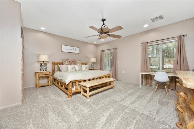 10820 Bonita Way, Wofford Heights, CA 93285 - bedroom with carpet floors, multiple windows, recessed lighting, and a ceiling fan
