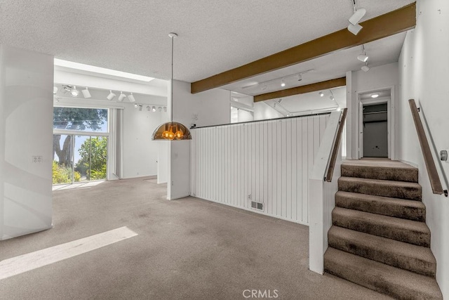 30211 Via Rivera, Rancho Palos Verdes, CA 90275 - stairs featuring track lighting, carpet flooring, and a textured ceiling