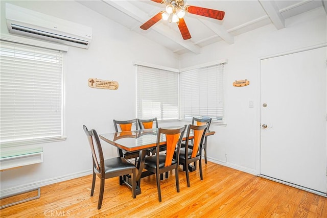 521 W Erna Ave, La Habra, CA 90631 - dining space with a wall mounted AC, wood finished floors, a ceiling fan, and baseboards