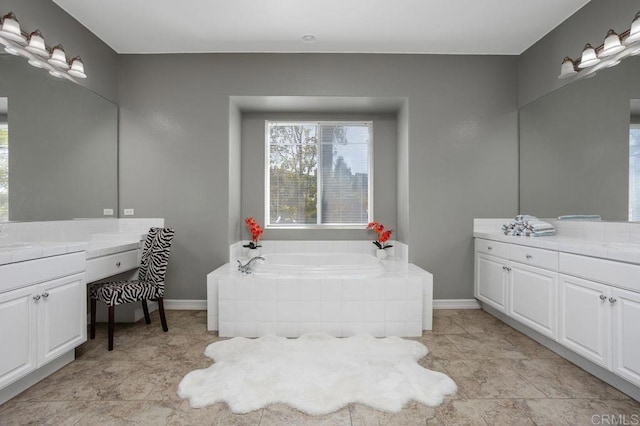 435 Sandalwood Ct, Encinitas, CA 92024 - bathroom with a garden tub, baseboards, and vanity