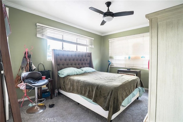 11737 Bellman Ave, Downey, CA 90241 - bedroom with carpet flooring, crown molding, and a ceiling fan