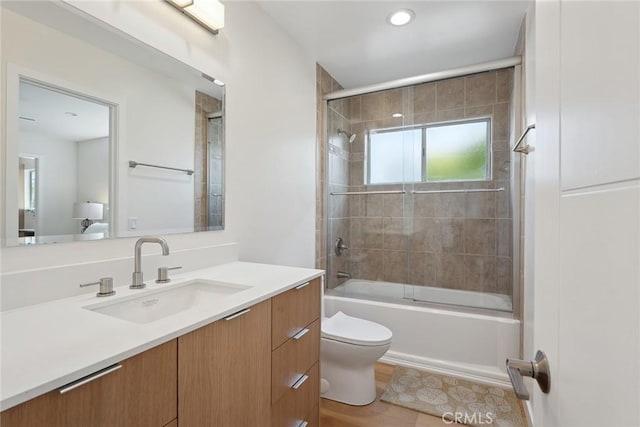 4920 Island View St, Oxnard, CA 93035 - bathroom with toilet, vanity, enclosed tub / shower combo, and recessed lighting