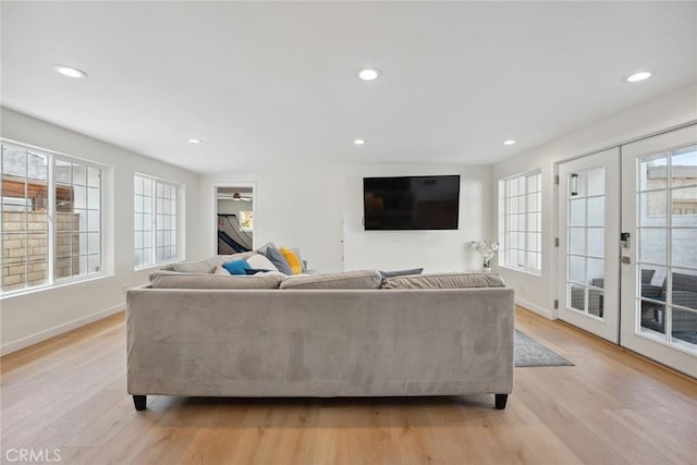 4920 Island View St, Oxnard, CA 93035 - living room featuring french doors, light wood-style floors, recessed lighting, and baseboards