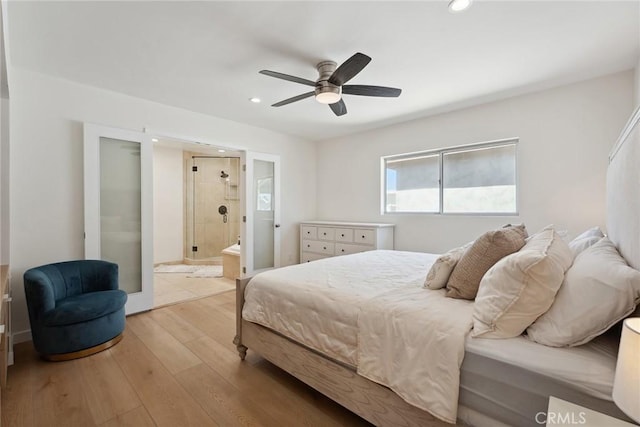 4920 Island View St, Oxnard, CA 93035 - bedroom with recessed lighting, light wood-style flooring, connected bathroom, and a ceiling fan