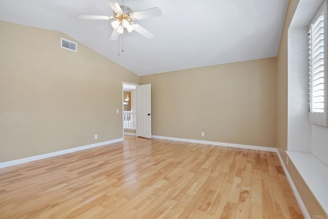 3442 Celinda Dr, Carlsbad, CA 92008 - spare room featuring lofted ceiling, light wood finished floors, and ceiling fan