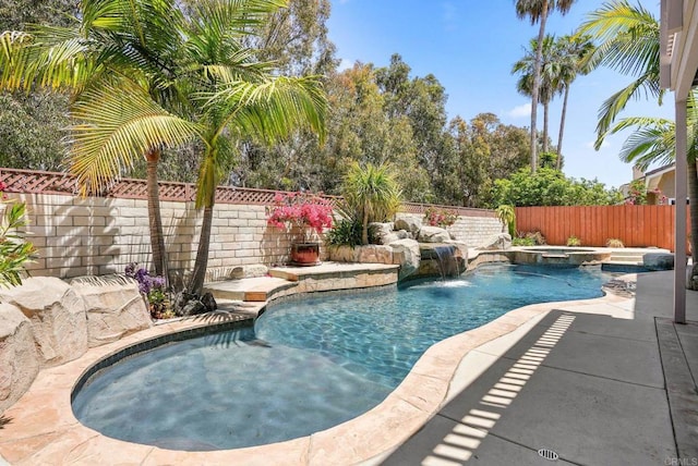 3442 Celinda Dr, Carlsbad, CA 92008 - view of pool featuring a fenced backyard, a patio area, and a pool with connected hot tub