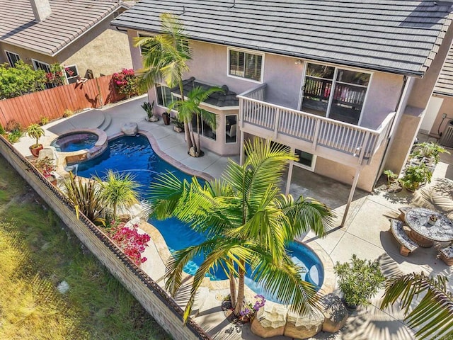 3442 Celinda Dr, Carlsbad, CA 92008 - view of swimming pool featuring a patio area, a fenced backyard, and a pool with connected hot tub