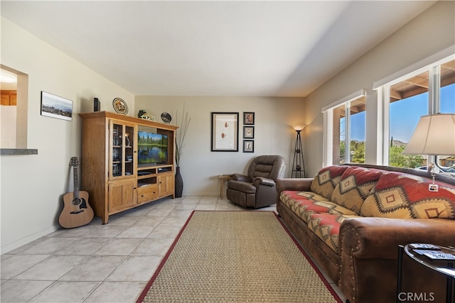 56287 Navajo Trl, Yucca Valley, CA 92284 - living room with light tile patterned floors and baseboards