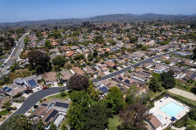 1754 Hill Top Ln, Encinitas, CA 92024 - aerial view of property and surrounding area featuring a mountain backdrop, a pool, and nearby suburban area
