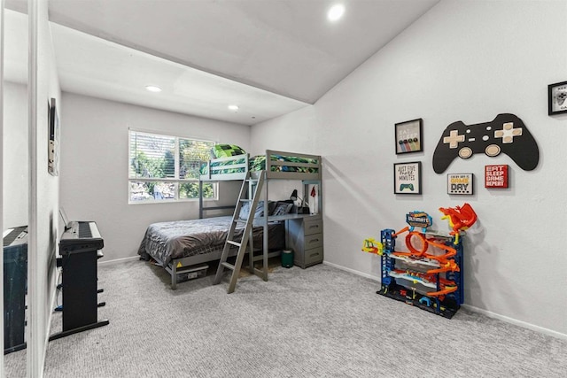 1754 Hill Top Ln, Encinitas, CA 92024 - carpeted bedroom featuring baseboards, recessed lighting, and lofted ceiling