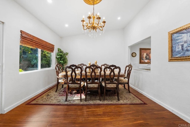 13808 Pomerado Rd, Poway, CA 92064 - dining area featuring a chandelier, baseboards, wood finished floors, and recessed lighting