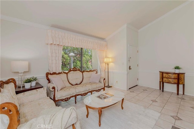28012 Ridgeforest Ct, Rancho Palos Verdes, CA 90275 - living area featuring ornamental molding and light tile patterned flooring
