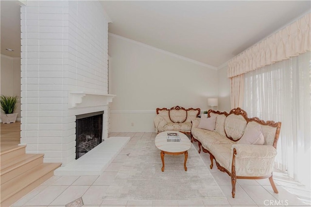 28012 Ridgeforest Ct, Rancho Palos Verdes, CA 90275 - living room with a brick fireplace, plenty of natural light, and crown molding