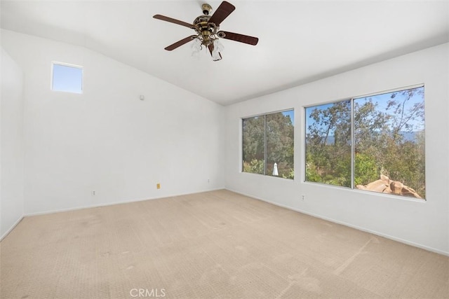 32147 Corte Florecita, Temecula, CA 92592 - unfurnished room featuring lofted ceiling, light carpet, ceiling fan, and baseboards