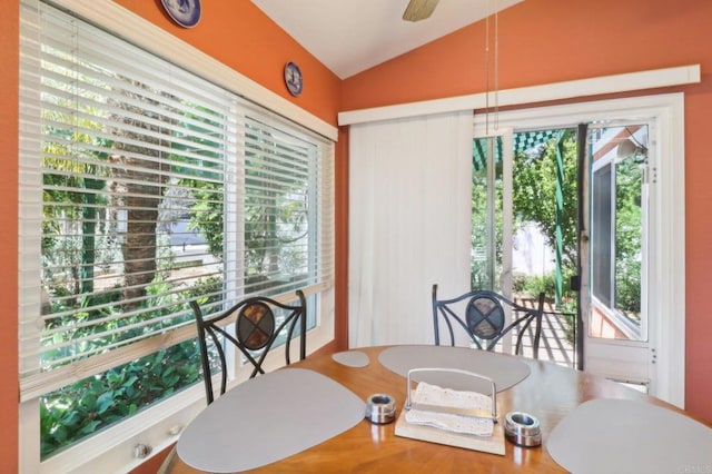 4294 Panorama Dr, La Mesa, CA 91941 - dining space featuring lofted ceiling, plenty of natural light, and a ceiling fan