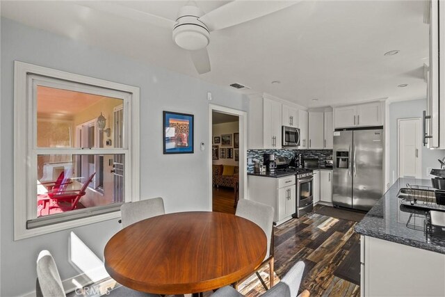 225 W 12th St, Chico, CA 95928 - dining space featuring ceiling fan and dark wood-style floors