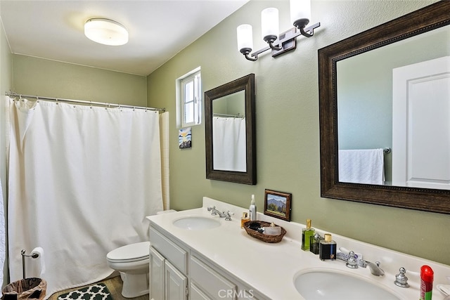11884 Mariposa Bay Ln, Porter Ranch, CA 91326 - bathroom featuring toilet, double vanity, and curtained shower