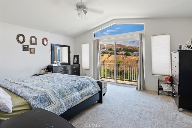 11884 Mariposa Bay Ln, Porter Ranch, CA 91326 - carpeted bedroom featuring access to exterior, lofted ceiling, and ceiling fan