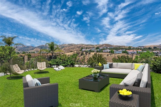11884 Mariposa Bay Ln, Porter Ranch, CA 91326 - view of yard with outdoor lounge area and a mountain view