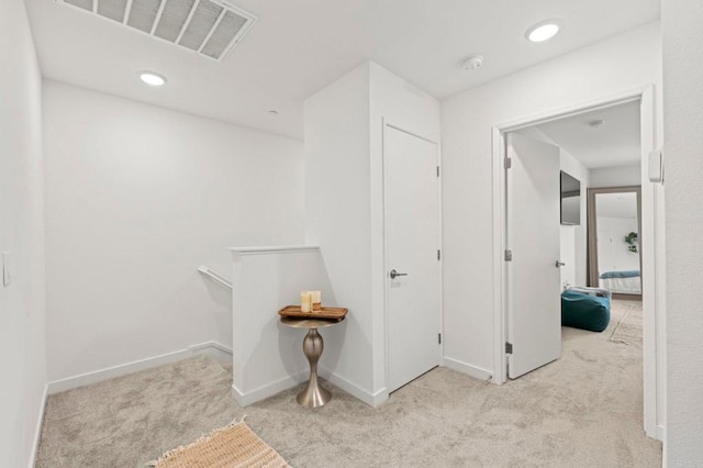 35180 Grove Trl, Fallbrook, CA 92028 - corridor with carpet floors, baseboards, recessed lighting, and an upstairs landing