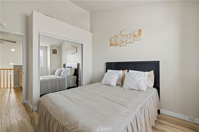 3314 Sandstone Ct, Palmdale, CA 93551 - bedroom featuring light wood-type flooring, baseboards, and a closet