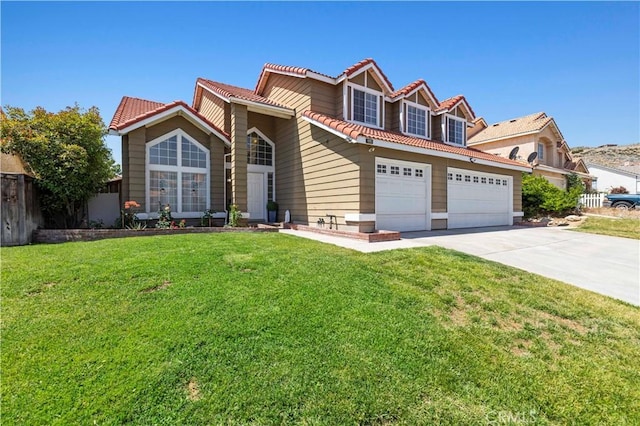 3314 Sandstone Ct, Palmdale, CA 93551 - view of front of home featuring a tiled roof, concrete driveway, and a front yard