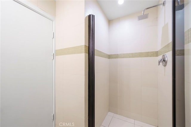 957 S Gramercy Dr Unit 105, Los Angeles, CA 90019 - bathroom with a shower stall, tile patterned floors, and recessed lighting