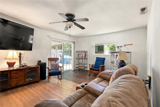 1524 Keko St, Oroville, CA 95965 - living room with ceiling fan, healthy amount of natural light, and wood-type flooring