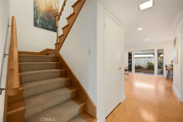 2365 Sommerset Dr, Brea, CA 92821 - stairs with wood finished floors, recessed lighting, and baseboards