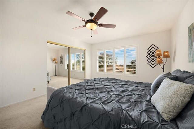 2365 Sommerset Dr, Brea, CA 92821 - bedroom featuring carpet floors, a closet, a ceiling fan, and baseboards