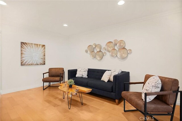2365 Sommerset Dr, Brea, CA 92821 - living room with baseboards, ornamental molding, wood finished floors, and recessed lighting