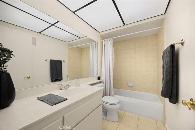 2365 Sommerset Dr, Brea, CA 92821 - bathroom featuring tile patterned floors, toilet, vanity, and shower / bathtub combination with curtain