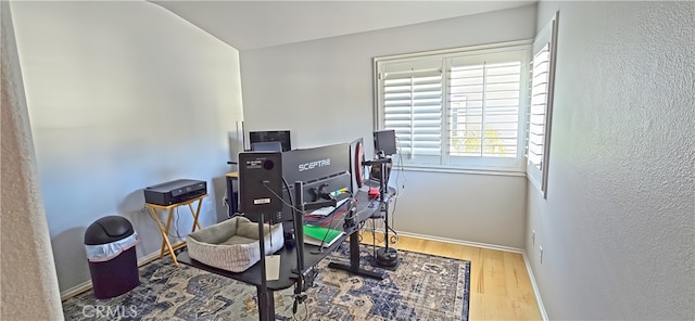 27324 Chesterfield Dr, Valencia, CA 91354 - office area featuring wood finished floors, baseboards, and a textured wall