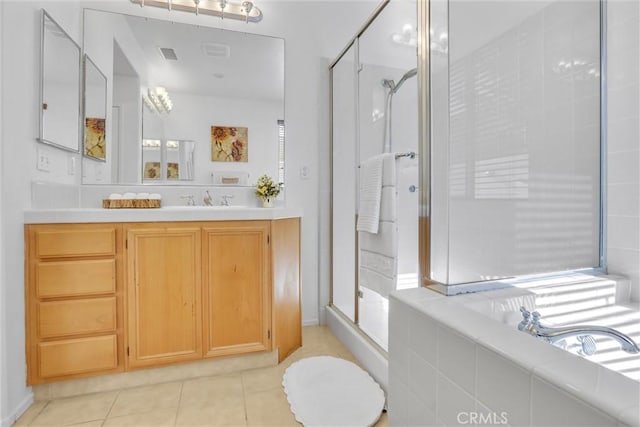 62 Rio Grande St, Fillmore, CA 93015 - bathroom featuring a shower stall, vanity, and tile patterned flooring