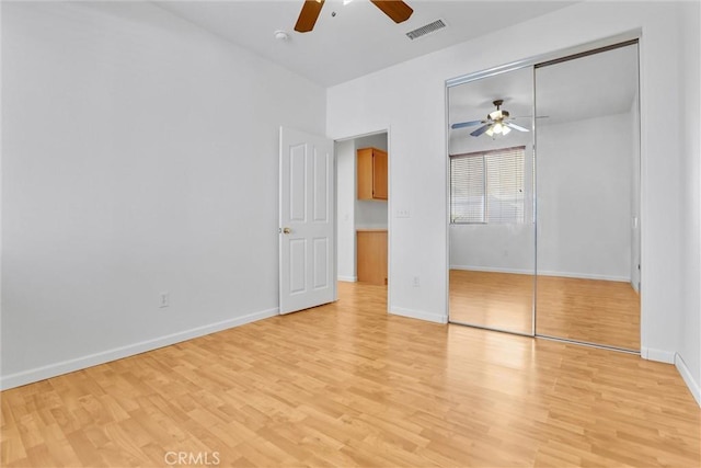 62 Rio Grande St, Fillmore, CA 93015 - unfurnished bedroom with light wood-style flooring, baseboards, a closet, and a ceiling fan