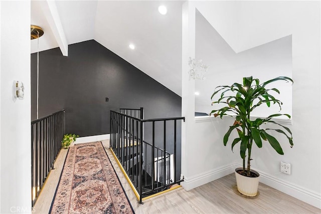 26873 Claudette St Unit 112, Canyon Country, CA 91351 - stairs featuring vaulted ceiling, wood finished floors, baseboards, and recessed lighting
