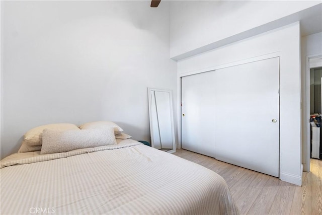 26873 Claudette St Unit 112, Canyon Country, CA 91351 - bedroom featuring a closet, light wood finished floors, and a ceiling fan
