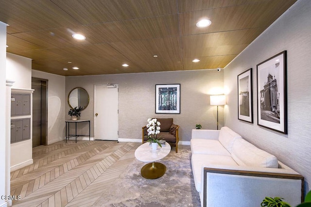 631 Wilcox Ave Unit 2E, Los Angeles, CA 90004 - living room featuring wood ceiling, recessed lighting, and baseboards